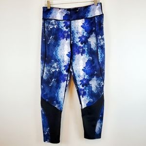 Womens Adrienne Vittadini Sport Purple Floral Sports Athletic Leggings Size L